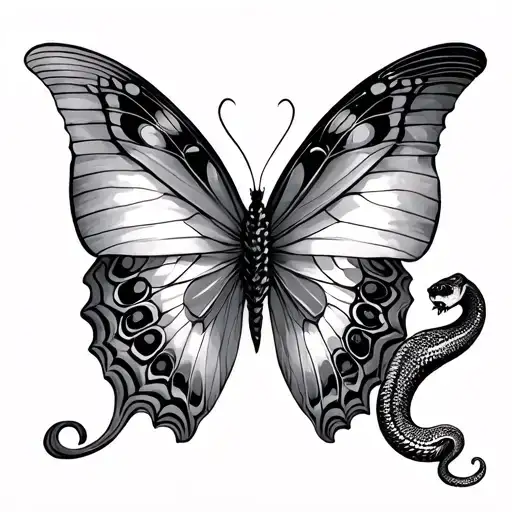 half butterfly  half snake tattoo design idea