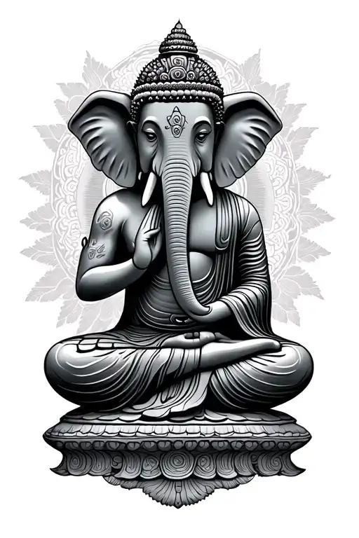 Buddha with elephant adorned with traditional tattoo design idea