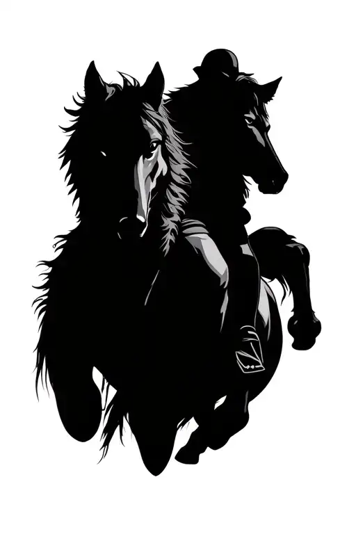 wolf and caracter riding a horse tattoo design idea