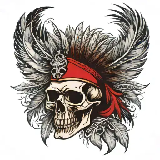 skull with headdress, each feather represents a warrant officer rank in the Marine corps tattoo design idea