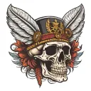 skull with headdress, each feather represents a warrant officer rank in the Marine corps tattoo design idea