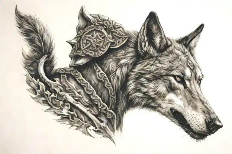Spartan with a wolf tattoo design idea