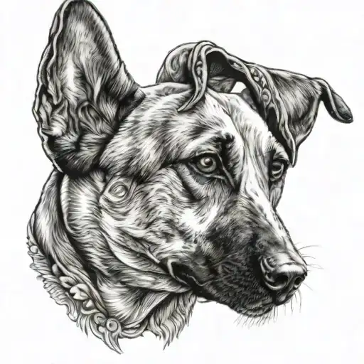 beagle and belgian malinois head surrounded tattoo design idea