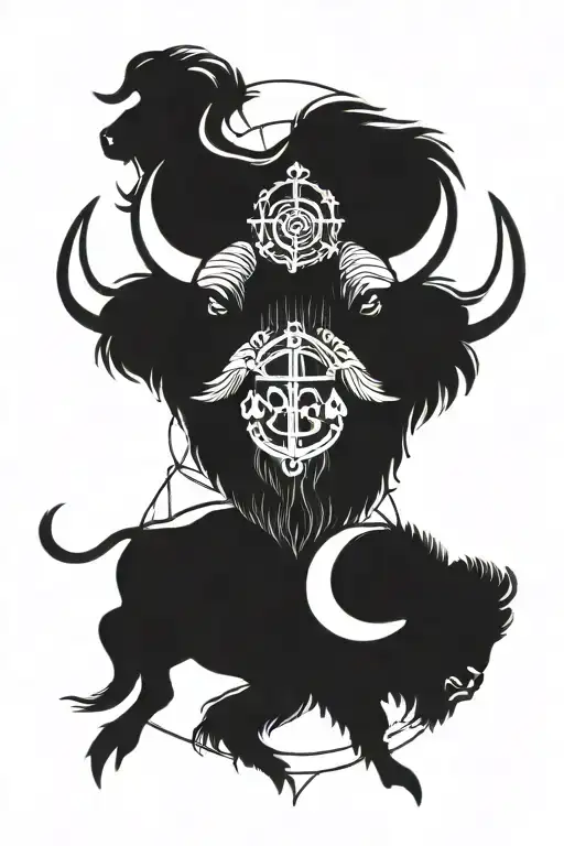 bison with anchor intertwined tattoo design idea