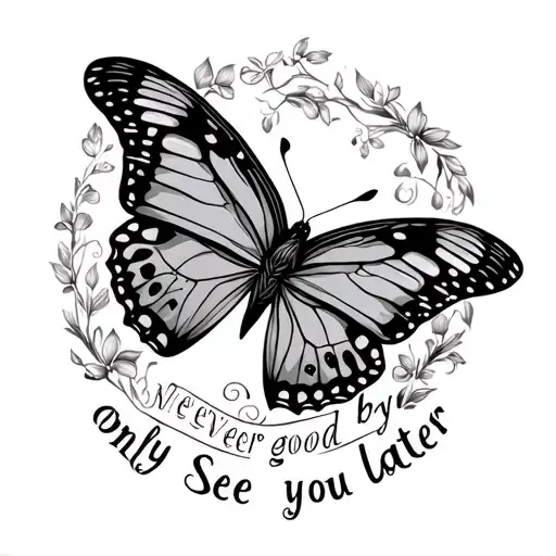 Butterfly with the text its never good bye only see you later tattoo design idea