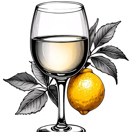 wine glass and lemon tree branch tattoo design idea