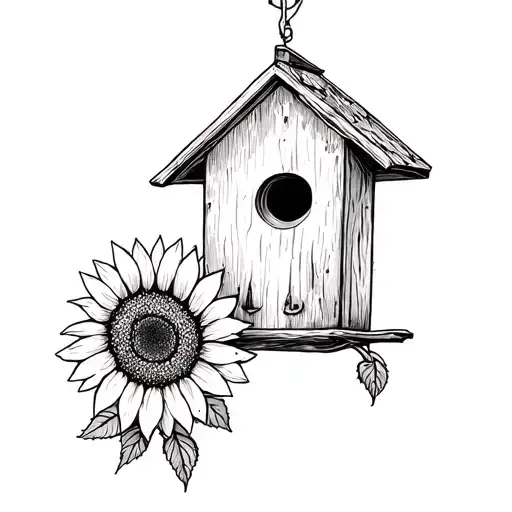 sunflower and birdhouse memorial tattoo tattoo design idea