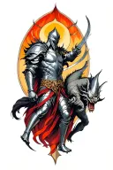 Overthinking knight fighting demons tattoo design idea