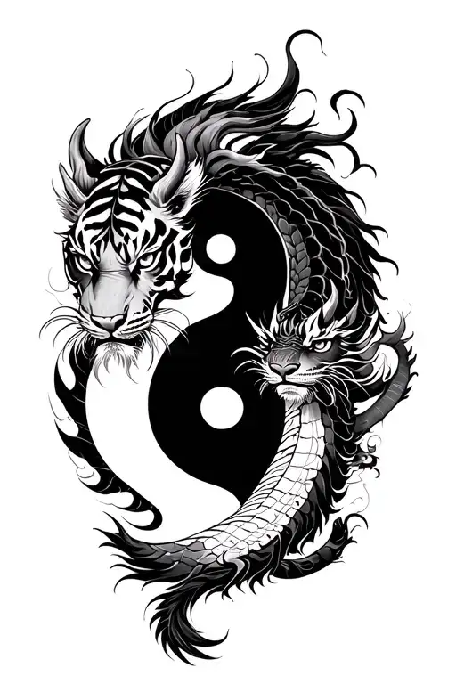 Tiger and Dragon Yin Yang tattoo design idea