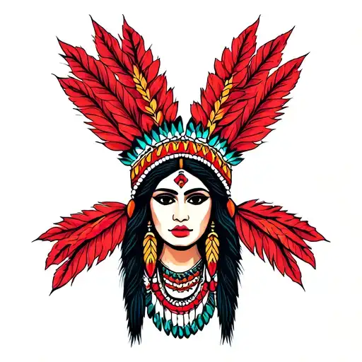 red indian woman tattoo design idea