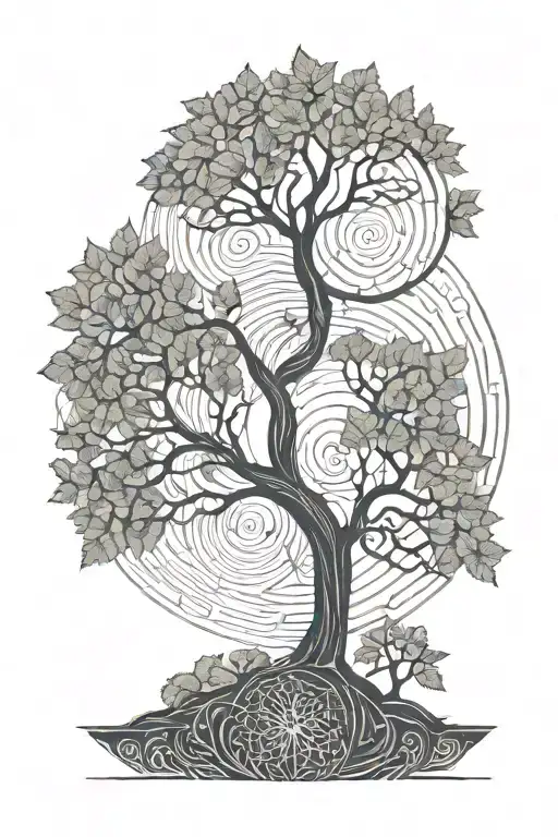 tree of life, fibonacci spiral pattern forming the shape tattoo design idea
