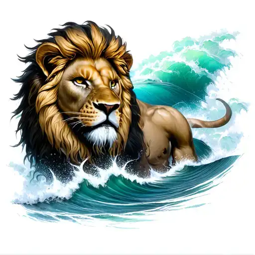 lion spartan god ocean tattoo design idea