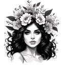 plus size woman line drawing with flowers coming out of her head tattoo design idea