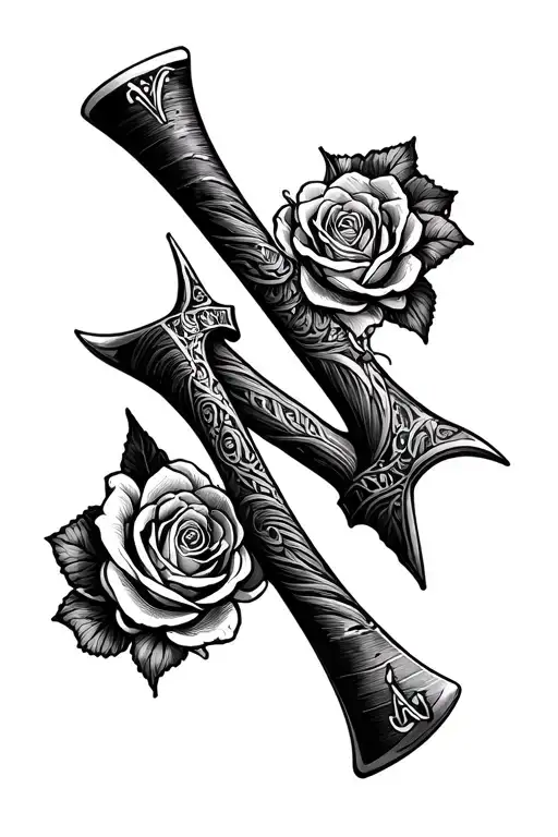 Four poker axes positioned vertical chilled rose tattoo design idea