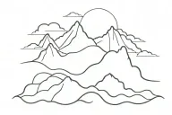 ocean wave merging into a mountain range merging into a fire trail merging into a line of clouds as a single line tattoo design idea