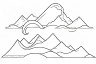 ocean wave merging into a mountain range merging into a fire trail merging into a line of clouds as a single line tattoo design idea