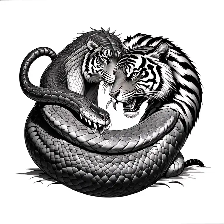 anaconda and tiger in battle with each other tattoo design idea