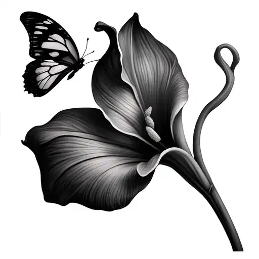 fine line calla lily with butterfly tattoo design idea