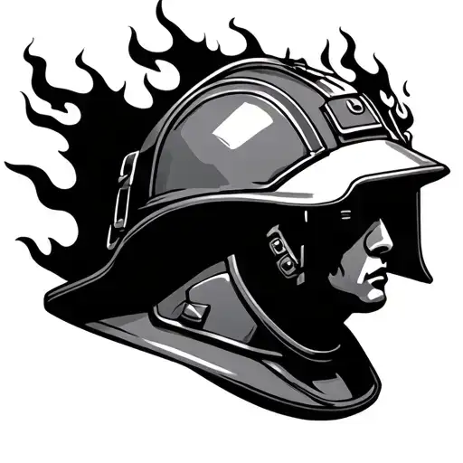 firefighter Helmet with flames tattoo design idea