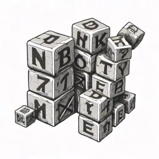 Make me a tattoo of just kids toy blocks in black ink with the names Nevaeh Eve and Nyla Noelle. About palm size  tattoo design idea