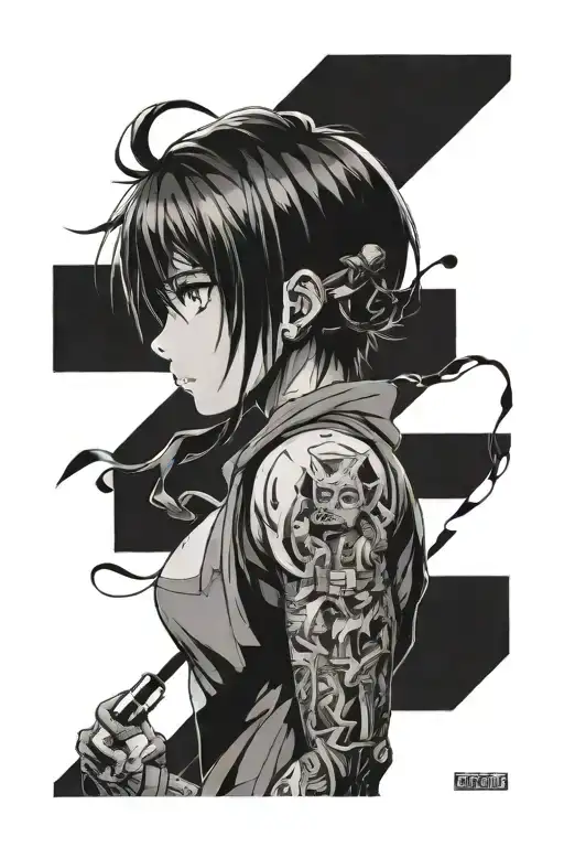the words surpass your limits with a anime themed background  tattoo design idea