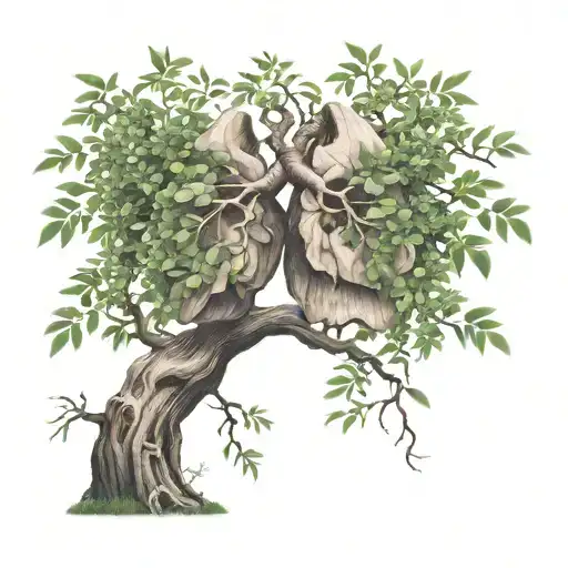 bonsai bush growing out of a pair of lungs tattoo design idea