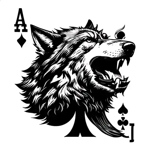 Wolf howling in ace of spades card tattoo design idea