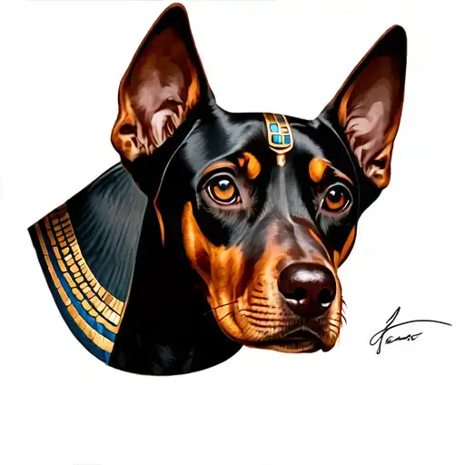 Egyptian sphinx with a vizsla dog head tattoo design idea
