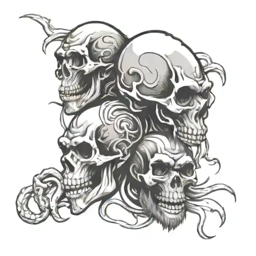 skull the 3 monkeys tattoo design idea