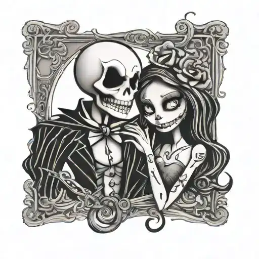 jack and sally couples tattoo design combining lock stock and barrel tattoo design idea