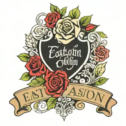 Upper arm half sleeve with the names easton and adelynn. Incorporate a red rose with a green stem. Incorporate golf and  tattoo design idea