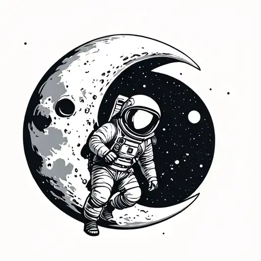 Astronaut on Half moon tattoo design idea