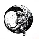 Astronaut on Half moon tattoo design idea