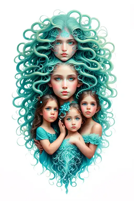 medusa and 4 daughters tattoo design idea