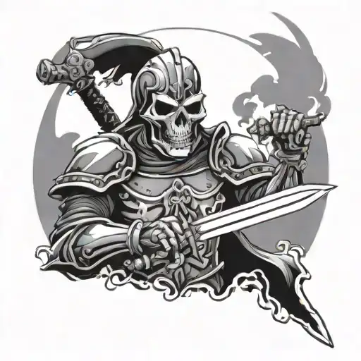 zombie skull knight holding a sword tattoo design idea