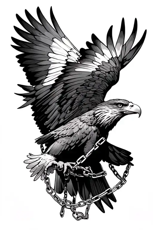 eagle soaring eagle carrying chains wrapped tattoo design idea