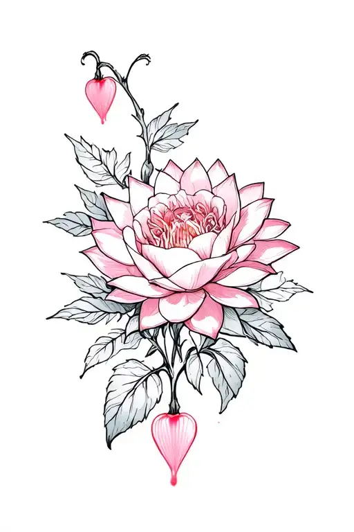 hip tattoo with roses, waterlilies bleeding hearts  tattoo design idea