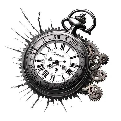 Broken pocket watch with gears and time at 3am tattoo design idea