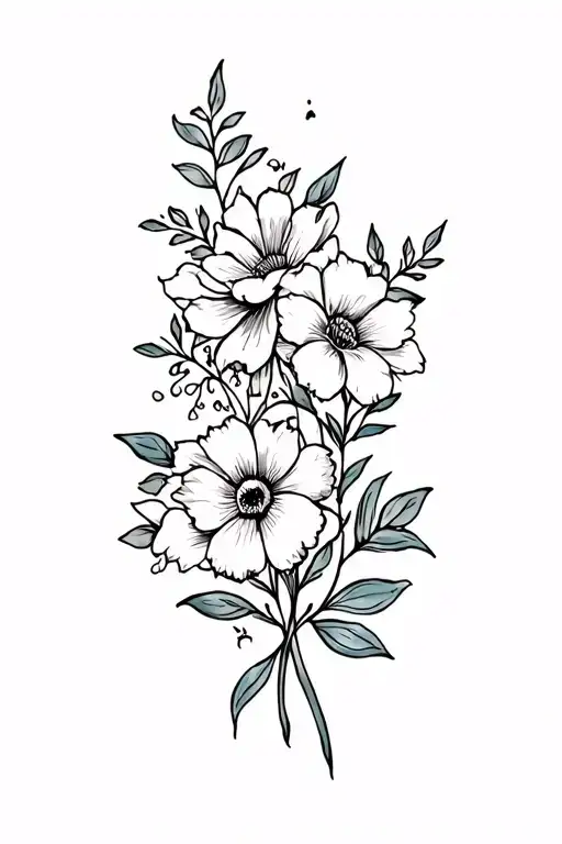 march and January flowers intertwined tattoo design idea