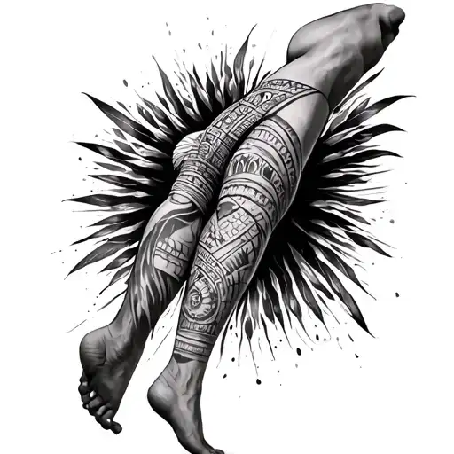 full leg of a tribal of Peruvian culture tattoo design idea