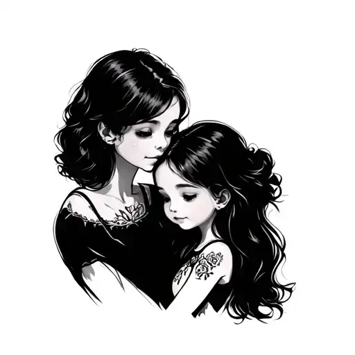 two small daughters and one mother tattoo design idea