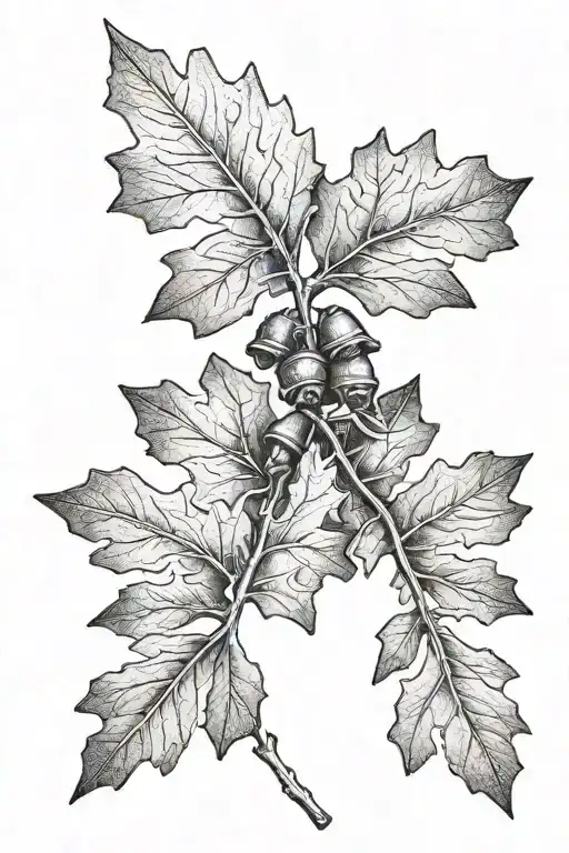 oak leaf sprig with two acorns hanging tattoo design idea