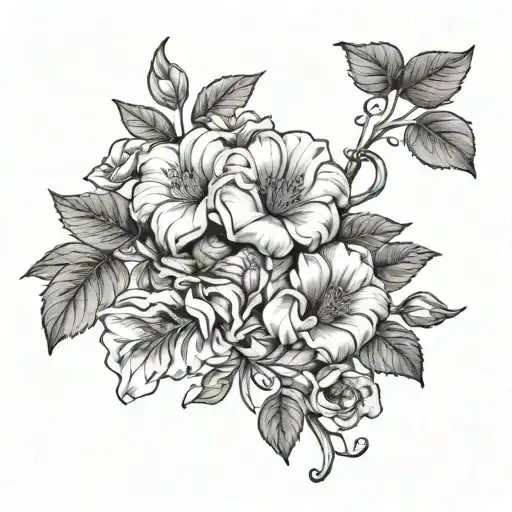 may june july september april birth flowers on the same vine fine line tattoo design idea