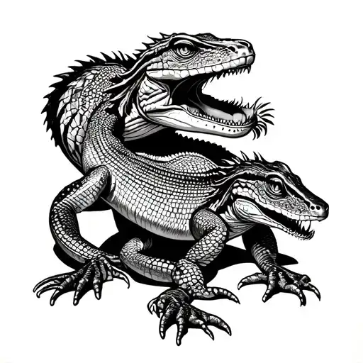 Incorporate a family of reptiles in a mixed martial arts scene, showcasing the bond between the two passions tattoo design idea