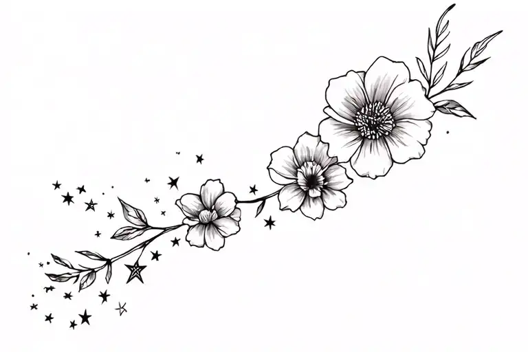 flowers stars woman animal tattoo design idea