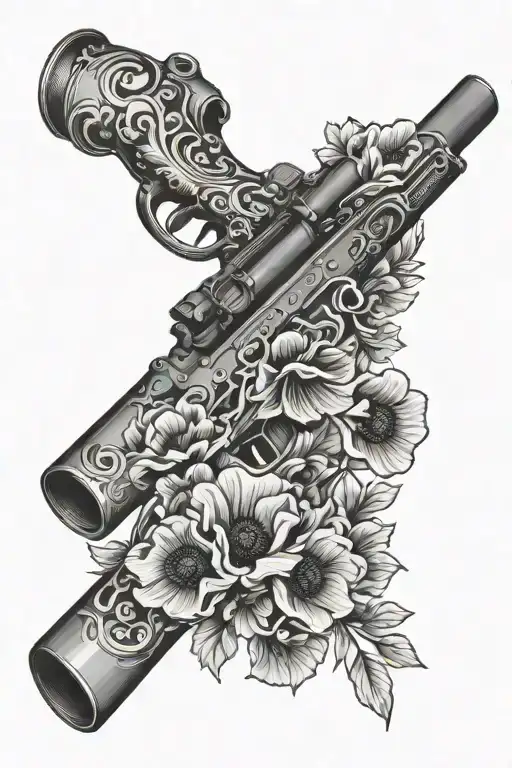 rifle with red poppies wrapped around it  tattoo design idea