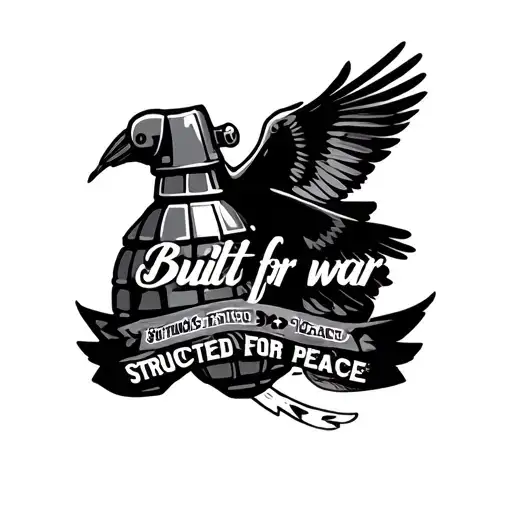 the words "Built for war + Structured for peace" combined with a grenade and dove tattoo design idea