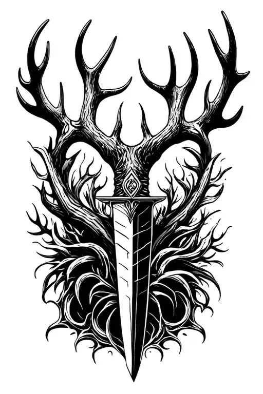 Dagger Antlers tattoo design idea