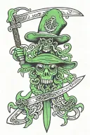 green squid with eyepatch holding sword and anchor tattoo design idea