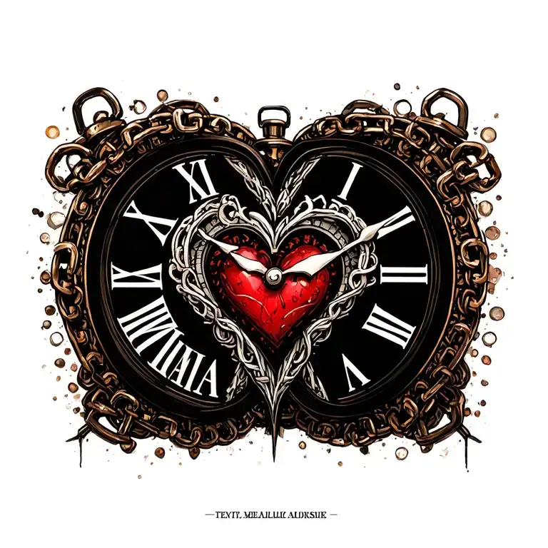 "Mélanie" clock heart chains tattoo design idea